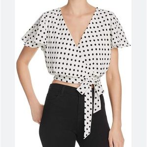 Aqua Front Tie Polka Dot Cropped Blouse